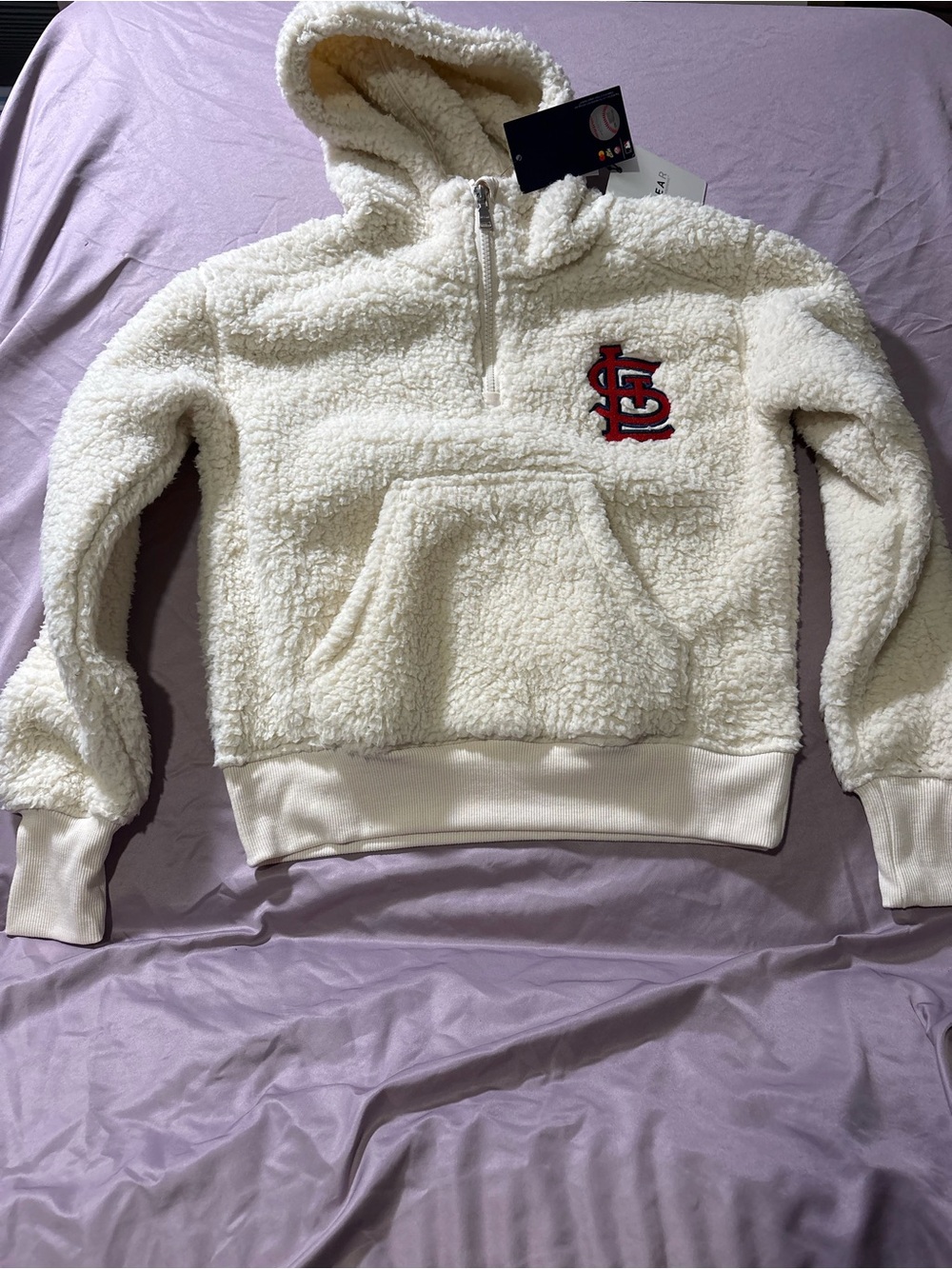 St. Louis cardinals Cream Sherpa Half-Zip Hoodie with Red Embroidered Logo